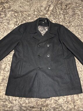 Calvin Klein Men's Black Double-Breasted Wool Pea Coat
